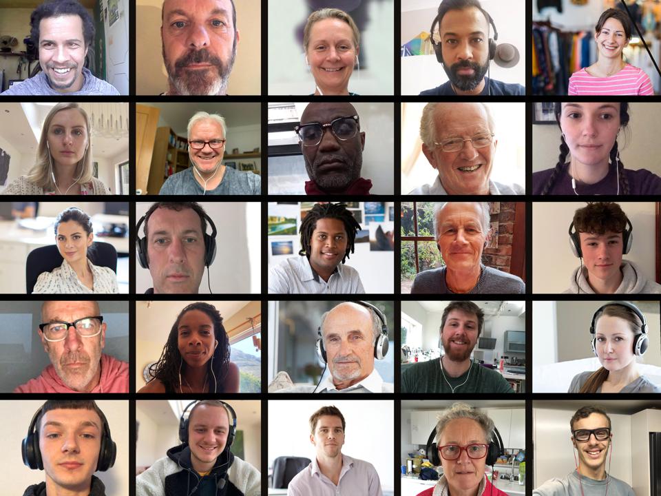 Screen of multiple people socialising on video call